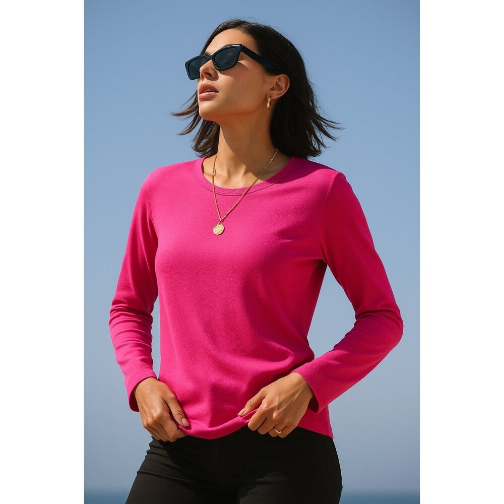 Free Assembly Size Large Hot Pink Long Sleeve Top Modern Street Stylecore Stretc